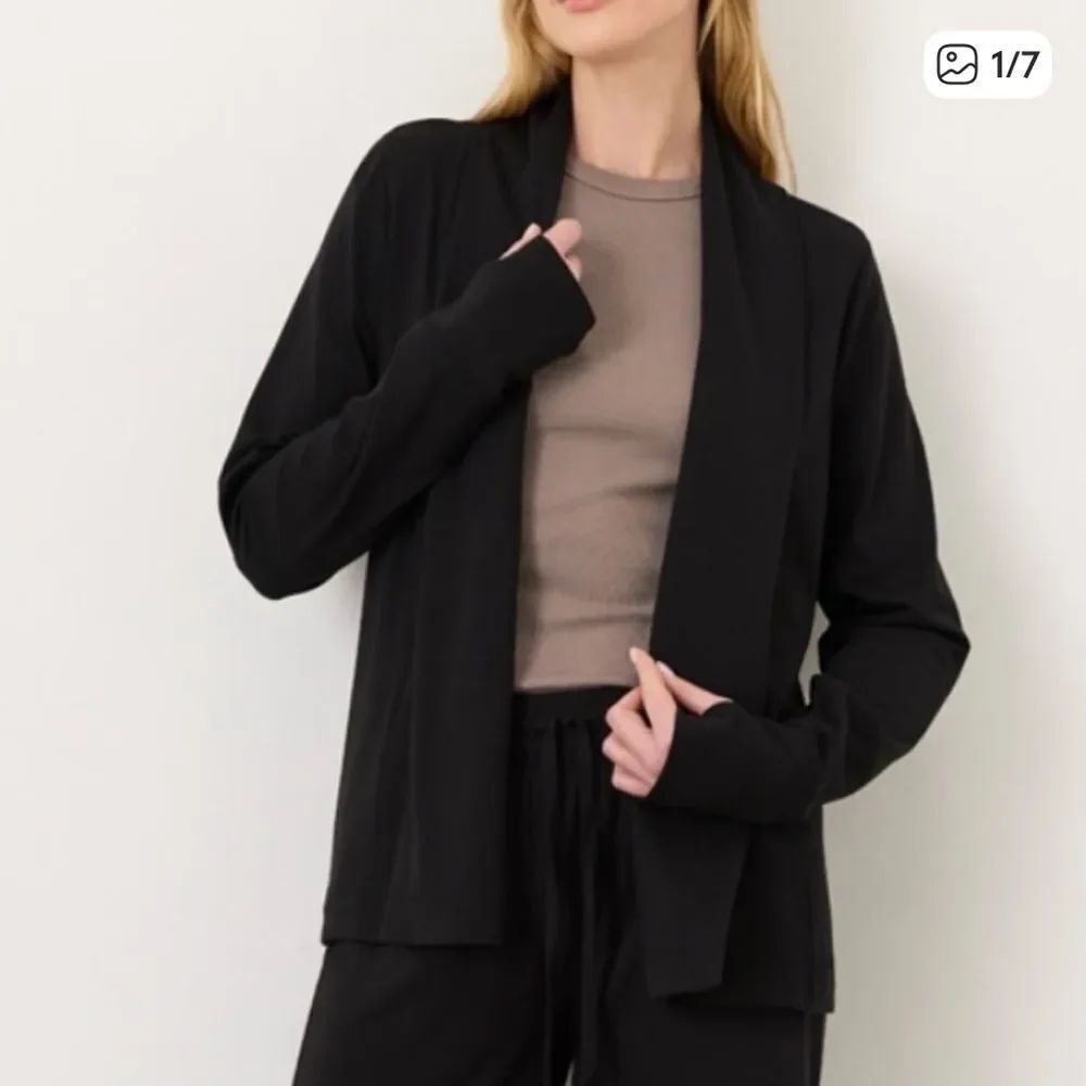 Pact Organic Luxe Essential Swing Stretch Cardigan Black NWOT